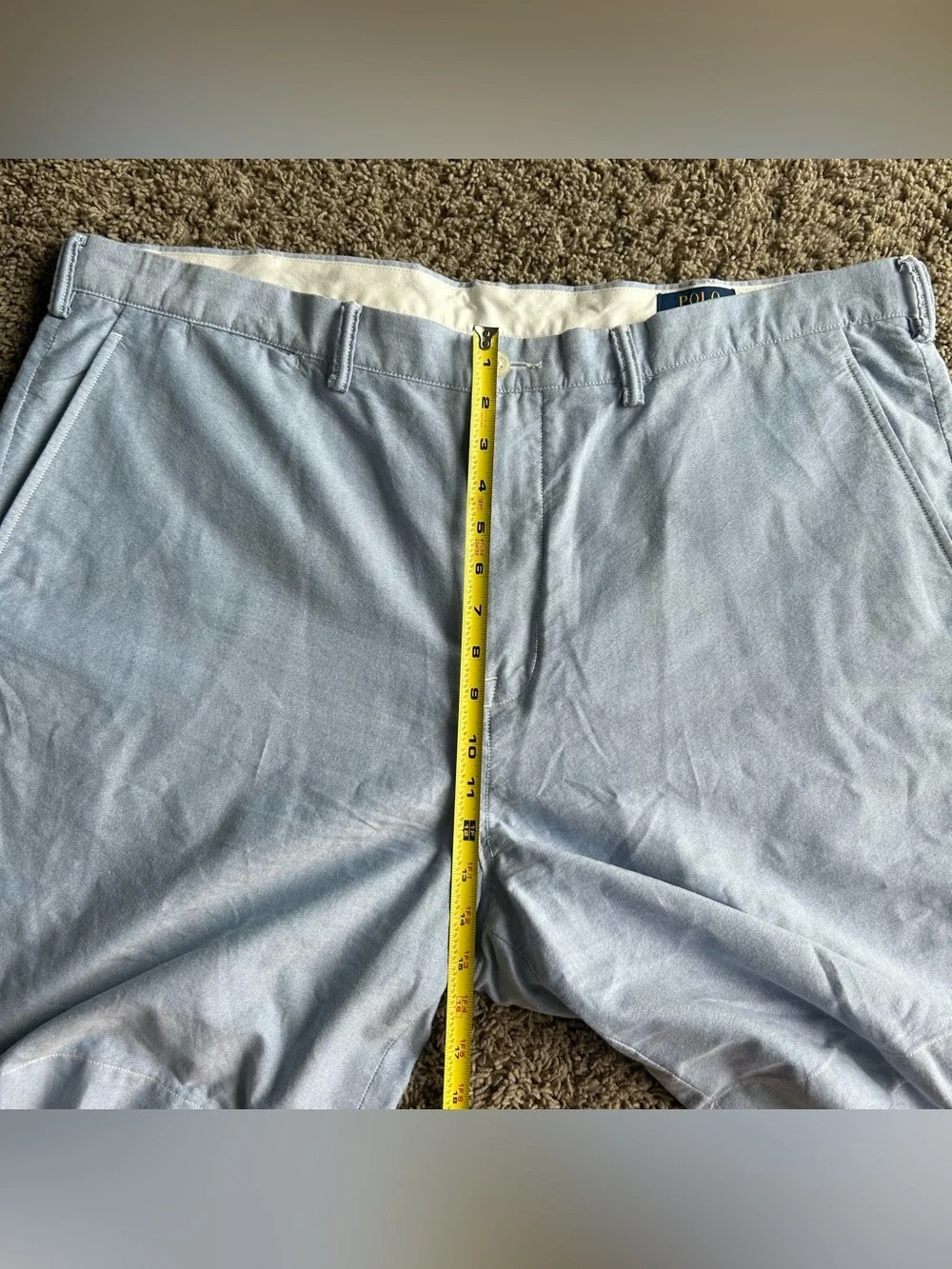 Polo Ralph Lauren Shorts Mens 42x9 Chambray Oxford Light Blue Classic Fit Chino